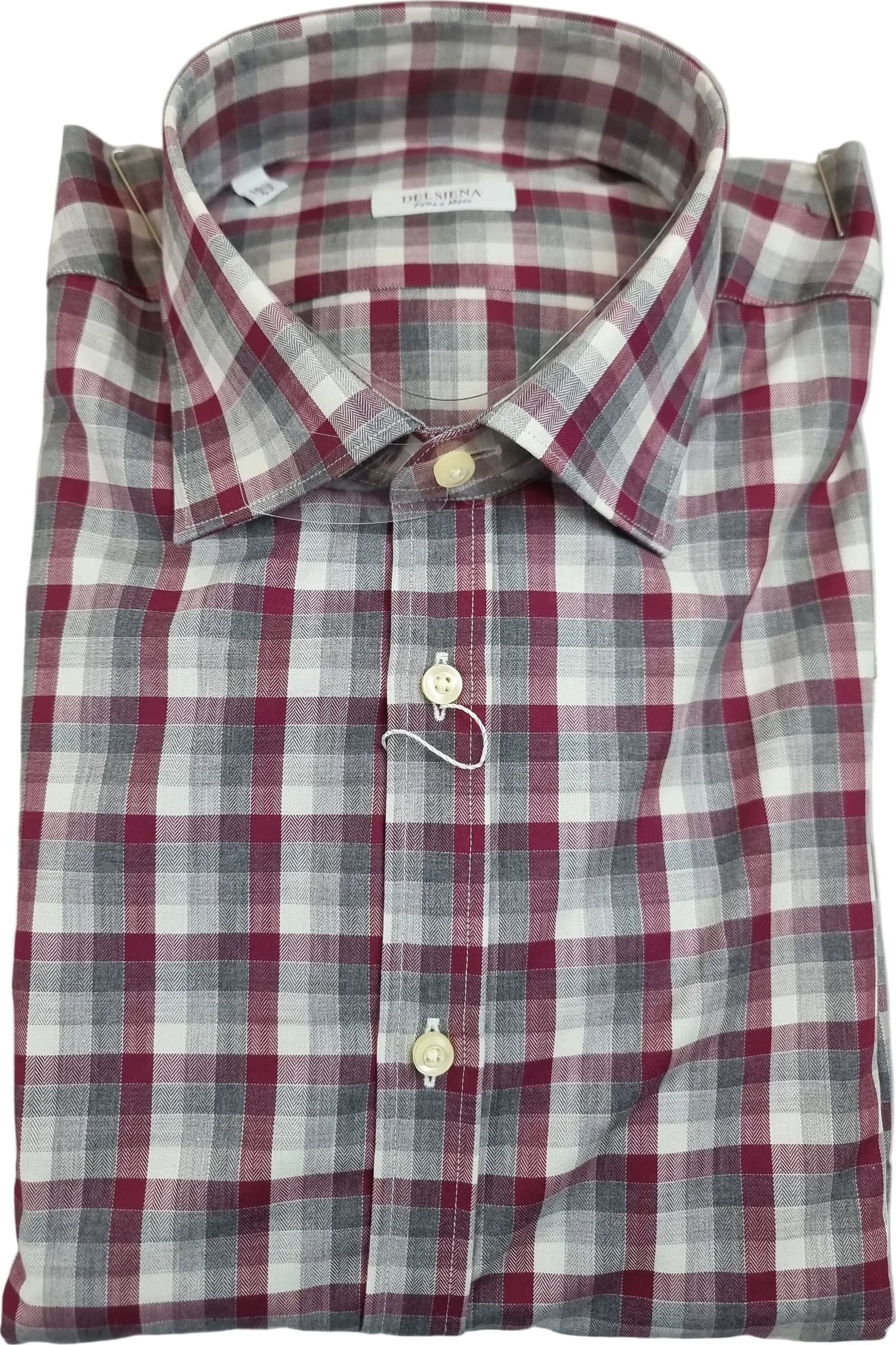 Camicia uomo Del Siena in cotone a quadri rossi, bianchi e grigi - 3