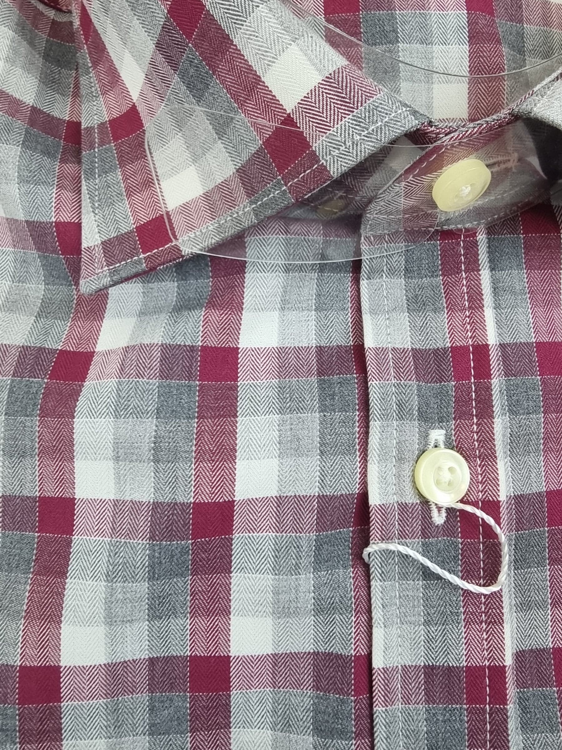 Camicia uomo Del Siena in cotone a quadri rossi, bianchi e grigi - 4