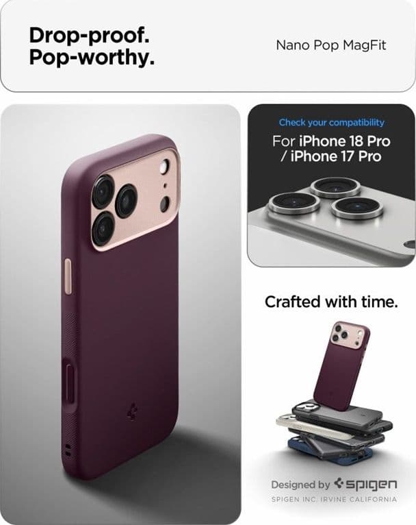 Spigen Nano Pop Mag MagSafe - Custodia per iPhone 18 Pro / 17 Pro (Bordeaux) - 10