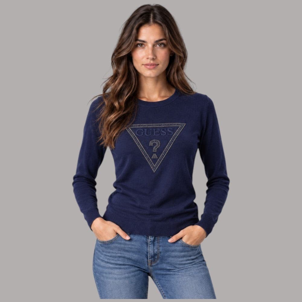 Maglione Guess con logo triangolo grande ricamato e strass - 4