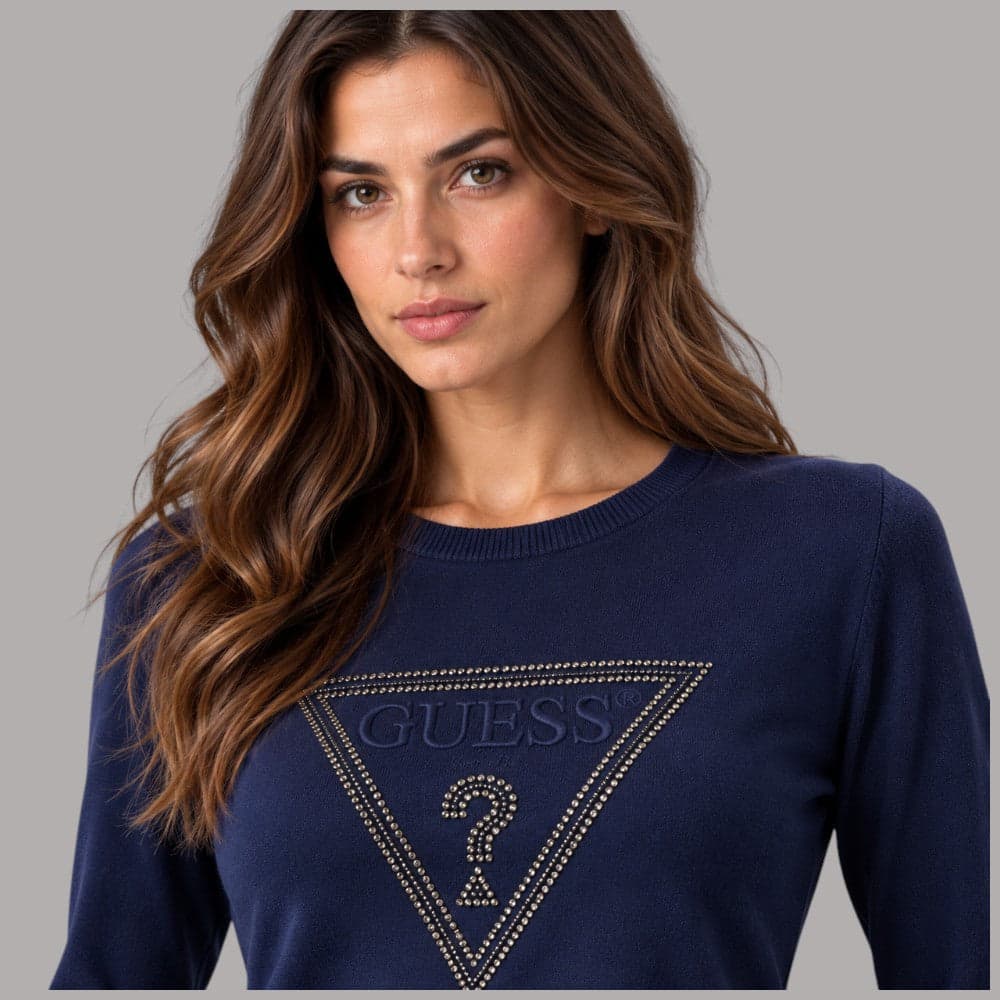 Maglione Guess con logo triangolo grande ricamato e strass - 2