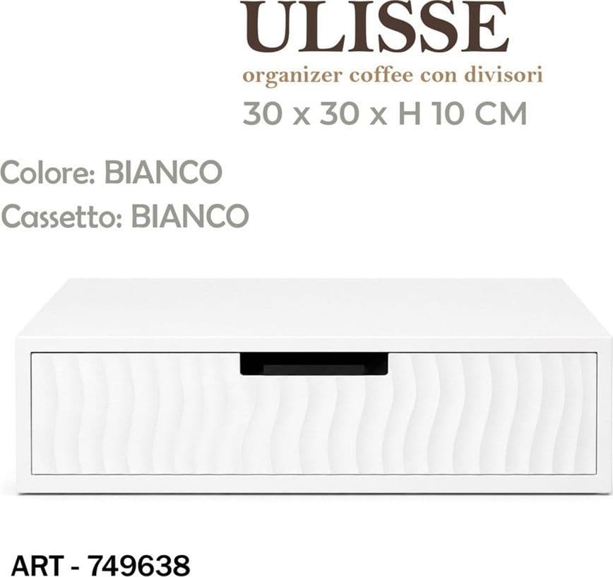 CASSETTO ORGANIZER PORTA CAPSULE CIALDE CAFFÈ BIANCO DESIGN A ONDE CON DIVISORI 749638 - 2