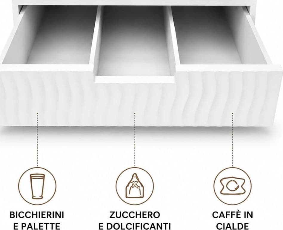 CASSETTO ORGANIZER PORTA CAPSULE CIALDE CAFFÈ BIANCO DESIGN A ONDE CON DIVISORI 749638 - 3