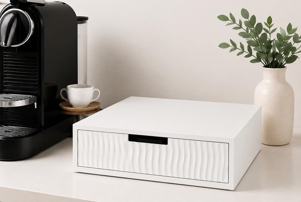 CASSETTO ORGANIZER PORTA CAPSULE CIALDE CAFFÈ BIANCO DESIGN A ONDE CON DIVISORI 749638 - 4