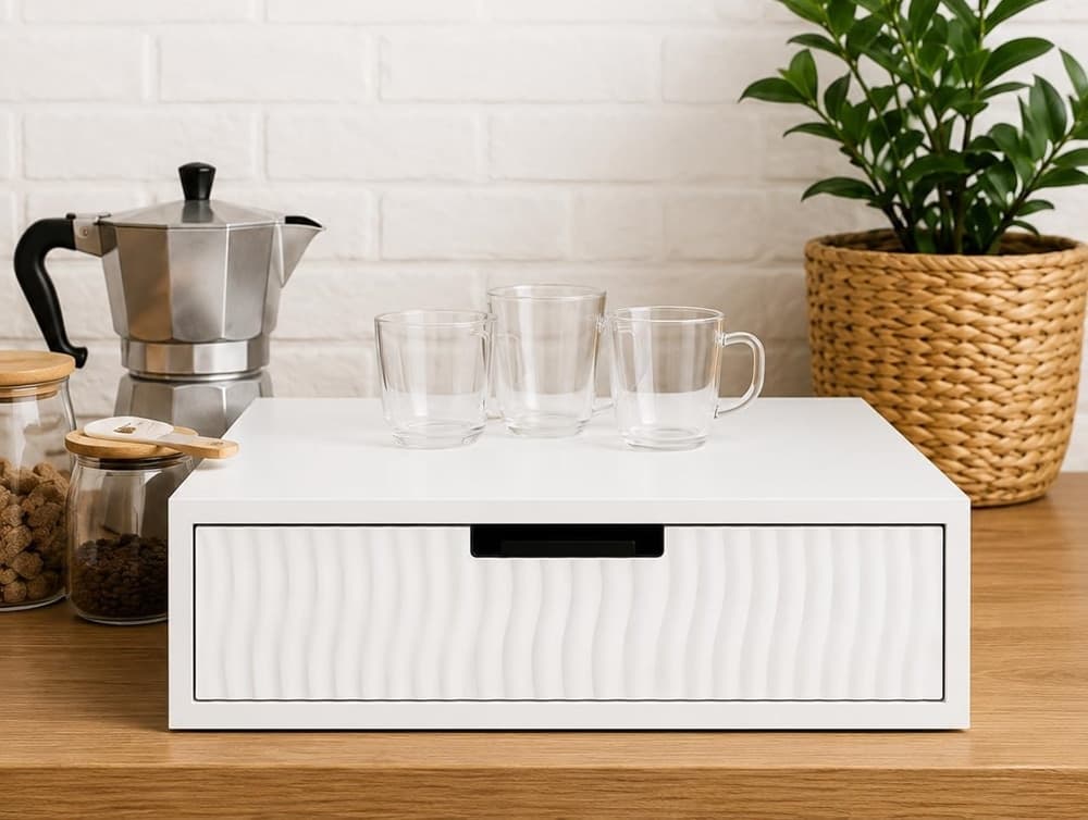 CASSETTO ORGANIZER PORTA CAPSULE CIALDE CAFFÈ BIANCO DESIGN A ONDE CON DIVISORI 749638 - 5