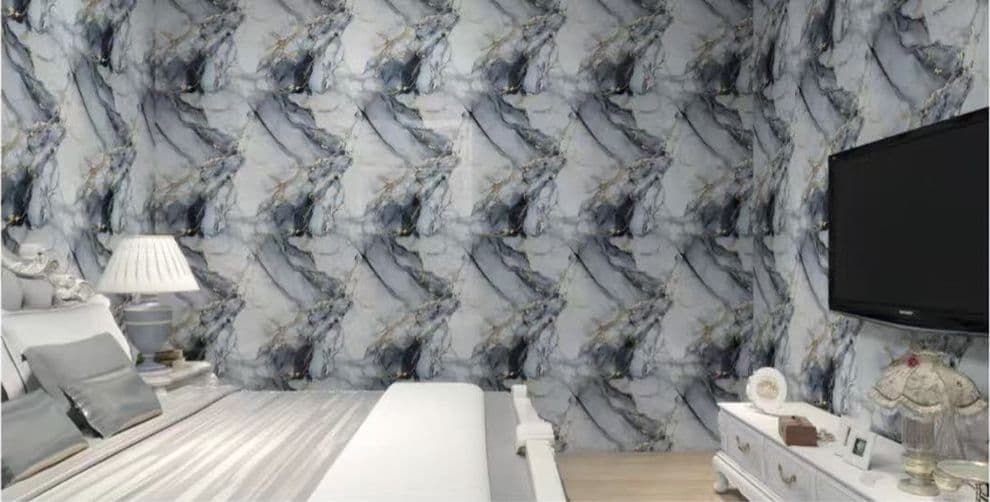 PANNELLO ADESIVO EFFETTO MARMO BIANCO GRIGIO BLU VENATURE DORATE 120X300CM PARETI CLS-158 - 2