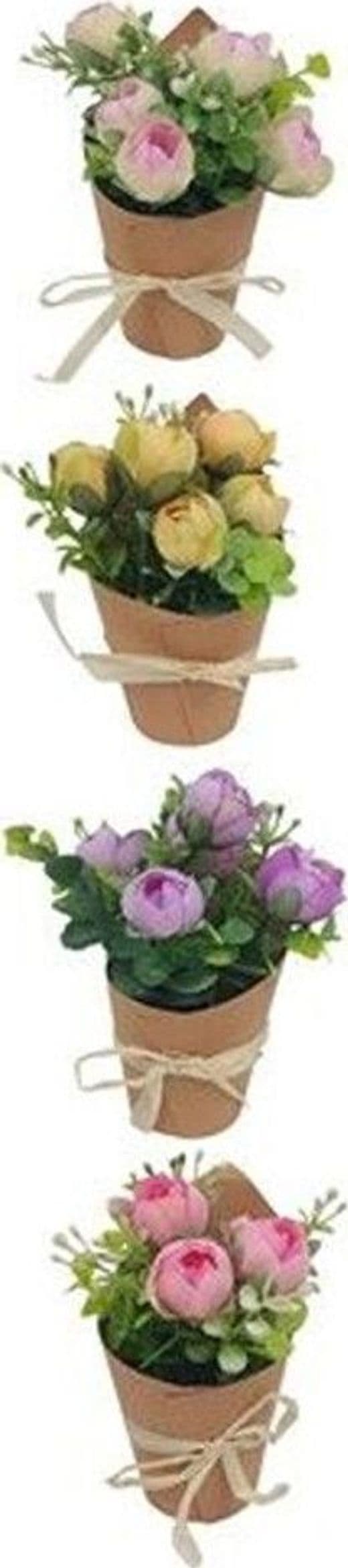 SET 12PZ BOUQUET DI FIORI FINTI PIANTINA DI ROSE CON CARTONCINO FIOCCO 4 COLORI 656860 - 3