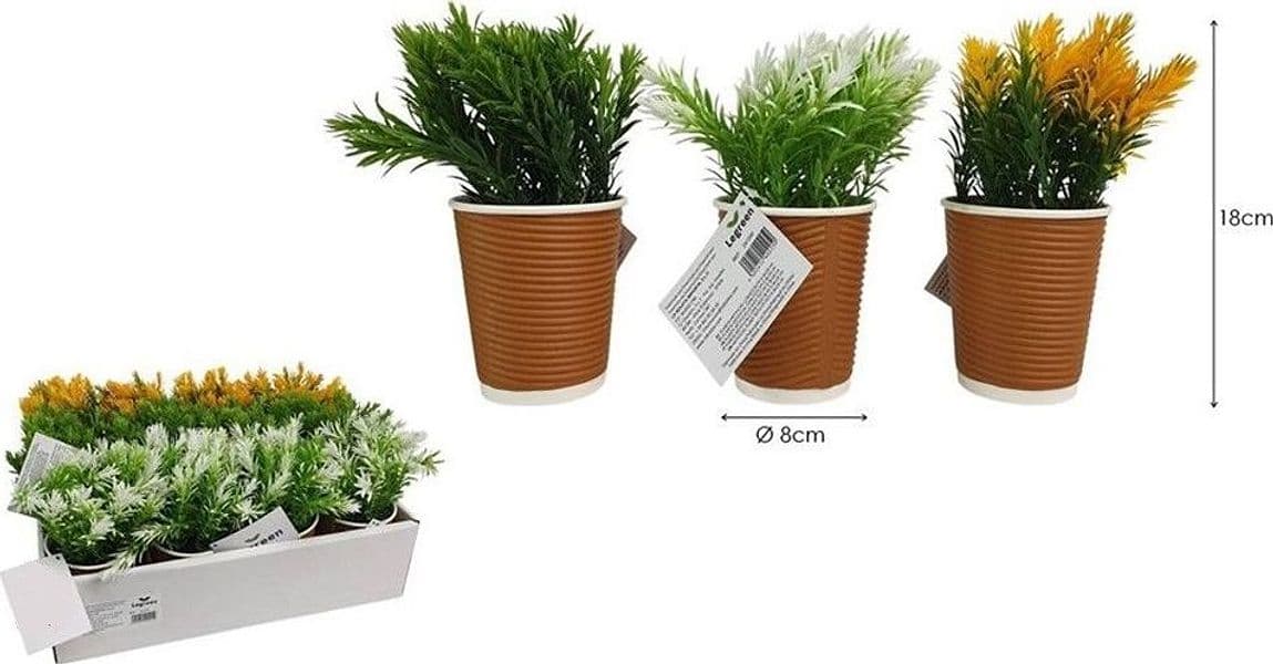 SET 12PZ MINI PIANTA ARTIFICIALE CON VASO IN PP DESIGN A COSTE Ø8X18 CM DECORAZIONE 241240 - 2
