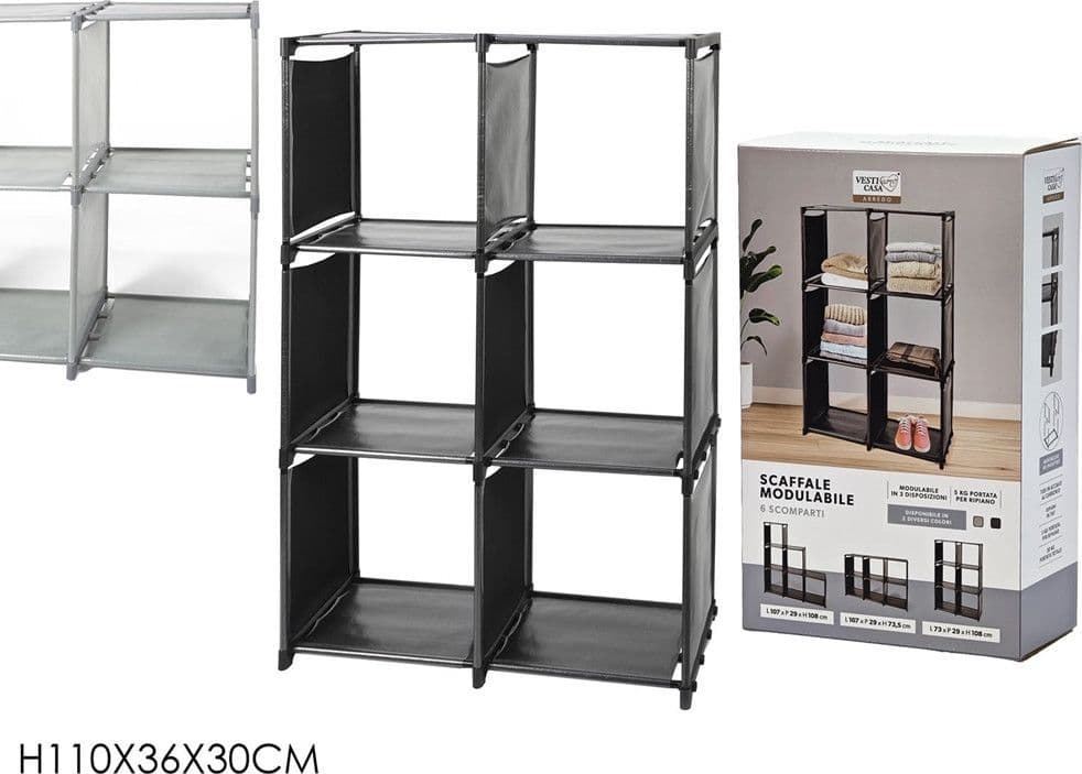 SCAFFALE MULTIUSO ORGANIZZATORE MODULABILE A 6 SCOMPARTI PORTATA 5KG PER RIPIANO 2 COLORI - 2