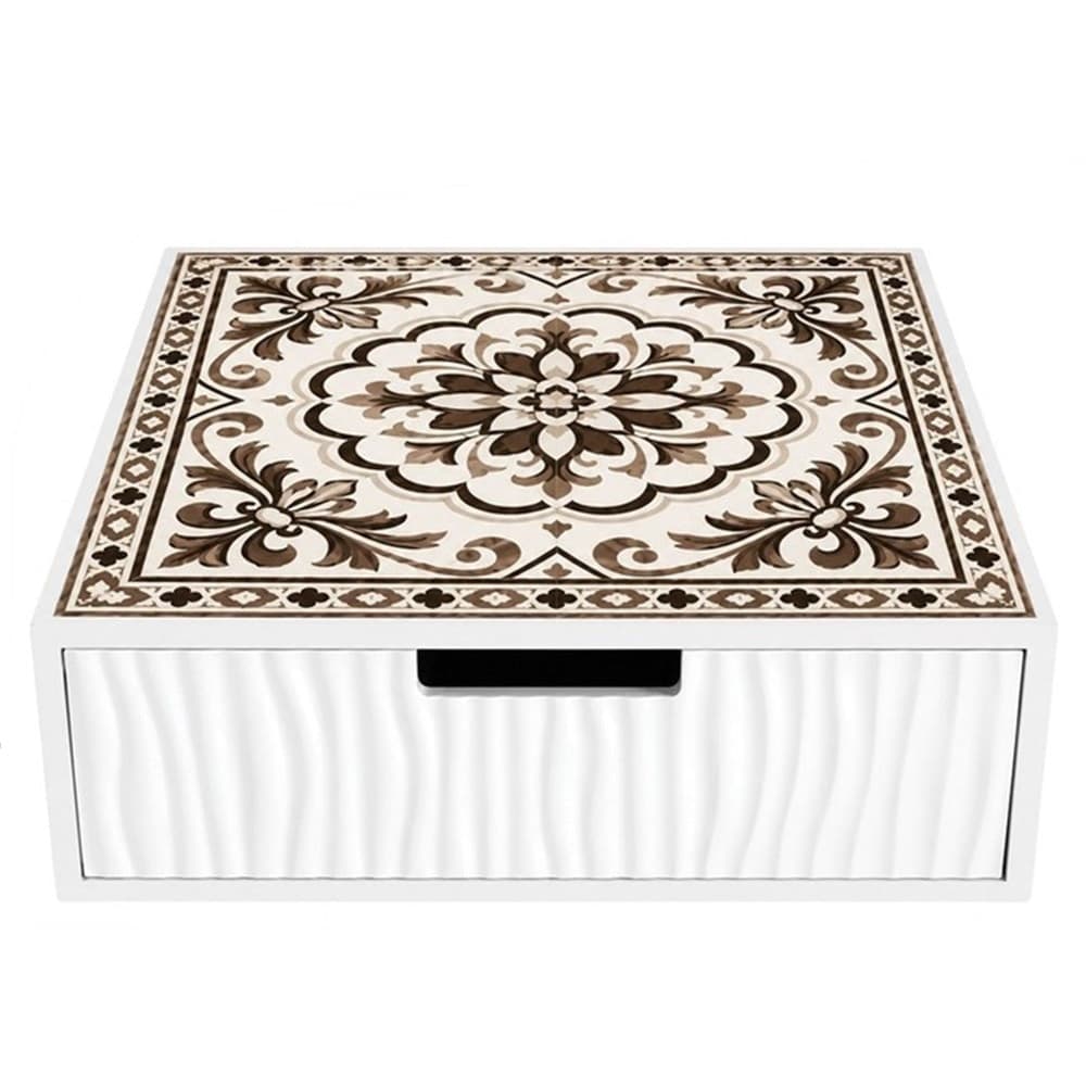 CASSETTO ORGANIZER PORTA CAPSULE CIALDE BIANCO TOP VETRO MAIOLICA TORTORA DIVISORI 595189
