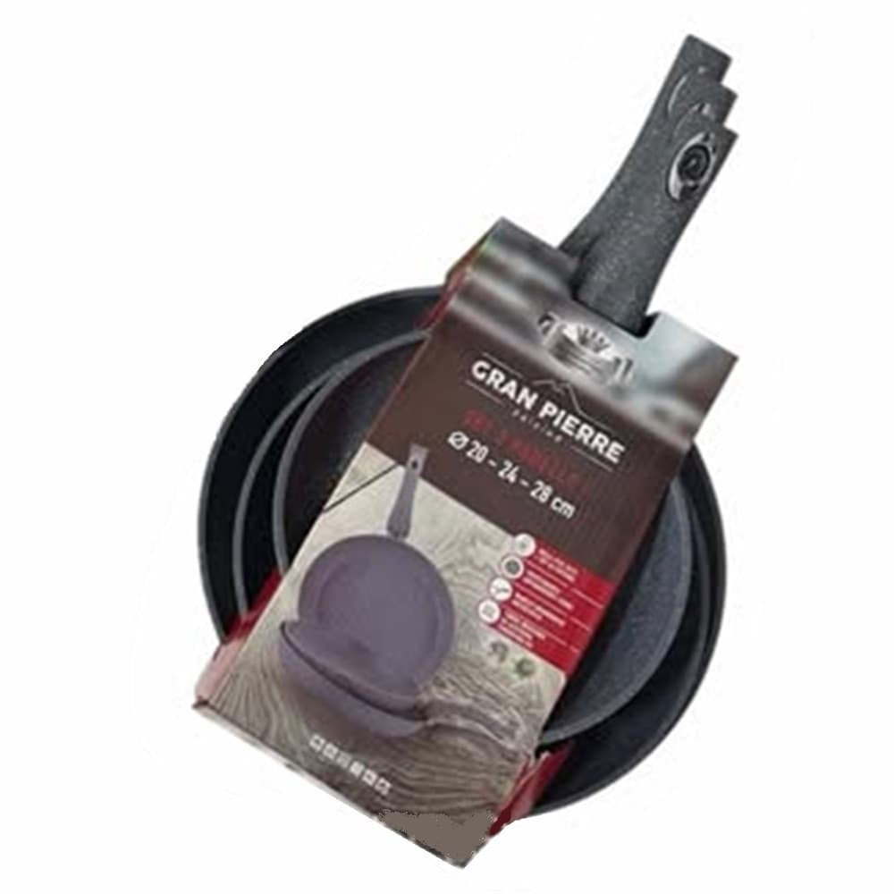 SET TRIS PADELLE ⌀20-24-28CM ANTIADERENTI EFFETTO PIETRA FONDO INDUZIONE MANICO ERGONOMICO
