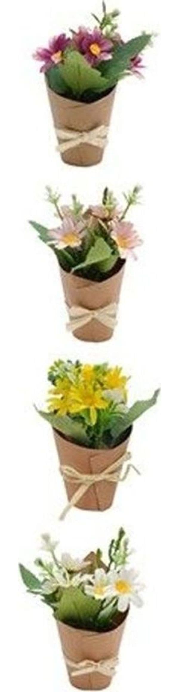SET 12 PZ BOUQUET DI FIORI FINTI PIANTINA MARGHERITE 4 COLORI CON CARTONCINO FIOCCO 656839 - 3