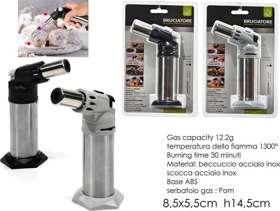 BRUCIATORE CARAMELLATORE A GAS BUTANO DA CUCINA RICARICABILE CON REGOLATORE FIAMMA - 2