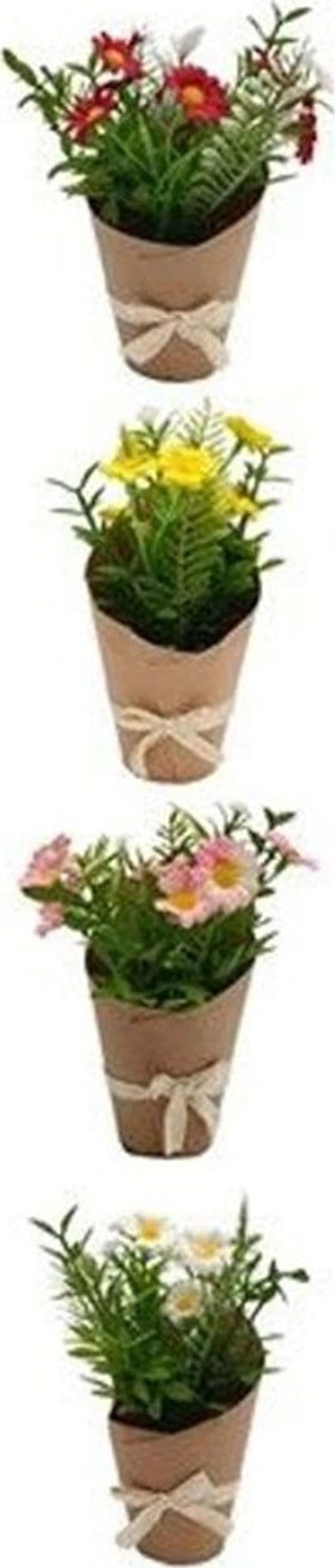 SET 12PZ BOUQUET DI FIORI FINTI PIANTINA MARGHERITE CON CARTONCINO FIOCCO 4 COLORI 656815 - 3