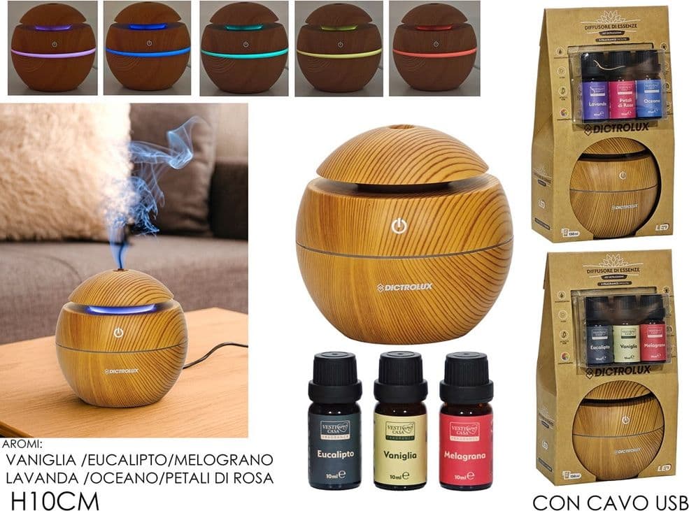 DIFFUSORE ESSENZE A ULTRASUONI AROMATERAPIA UMIDIFICATORE ARIA LED 130ML USB 3 FRAGRANZE - 2