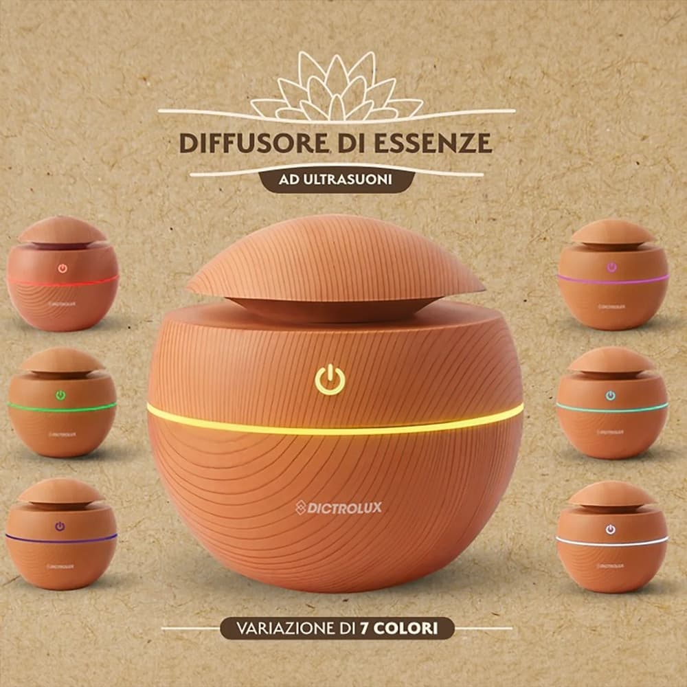 DIFFUSORE ESSENZE A ULTRASUONI AROMATERAPIA UMIDIFICATORE ARIA LED 130ML USB 3 FRAGRANZE - 5
