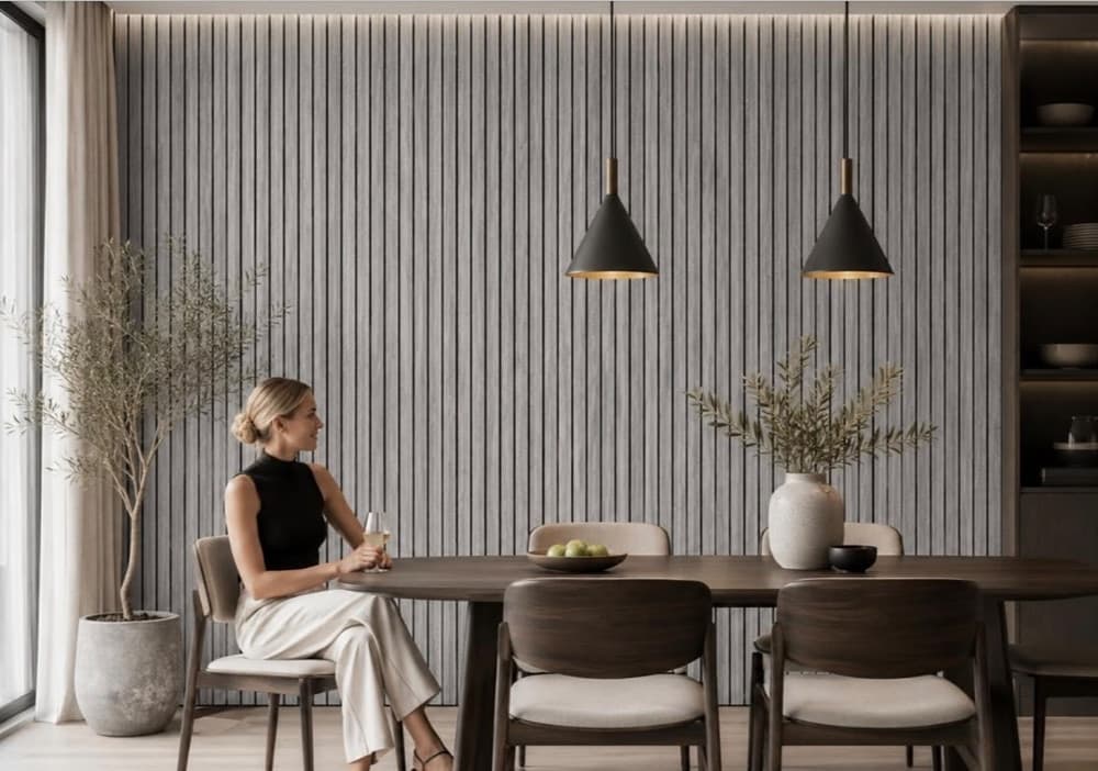 ROTOLO PANNELLO MURALE ADESIVO 60X300CM EFFETTO LEGNO GRIGIO A DOGHE SCANALATE GS-Y33 - 2