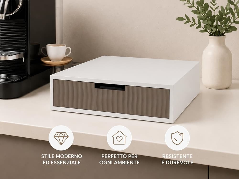CASSETTO ORGANIZER PORTA CAPSULE CIALDE CAFFÈ TORTORA DESIGN A ONDE CON DIVISORI 749621 - 3