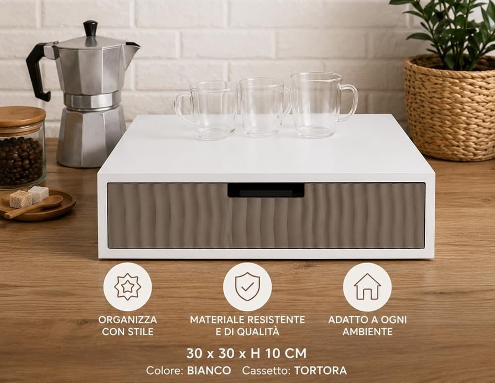 CASSETTO ORGANIZER PORTA CAPSULE CIALDE CAFFÈ TORTORA DESIGN A ONDE CON DIVISORI 749621 - 4