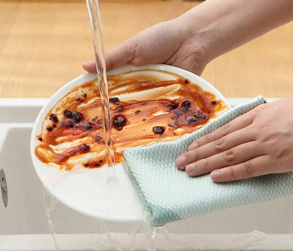 SET 5PZ PANNI PER PULIZIA VETRI STOVIGLIE SUPERFICI TRAMA A SQUAME DI PESCE RIUTILIZZABILE - 3