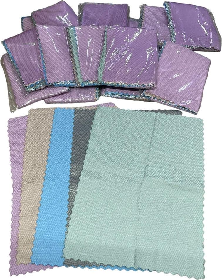 SET 5PZ PANNI PER PULIZIA VETRI STOVIGLIE SUPERFICI TRAMA A SQUAME DI PESCE RIUTILIZZABILE - 6