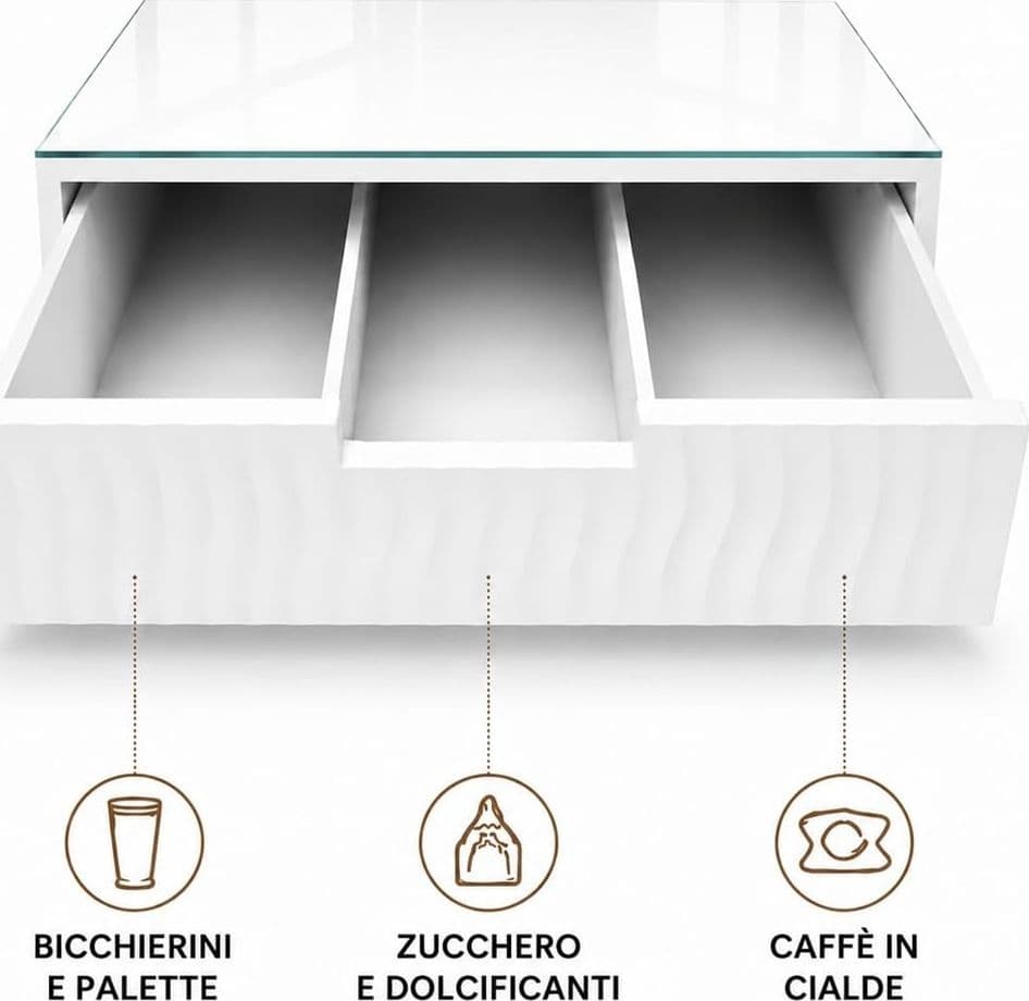 CASSETTO ORGANIZER PORTA CAPSULE CIALDE BIANCO TOP IN VETRO BIANCO CON DIVISORI 749669 - 3