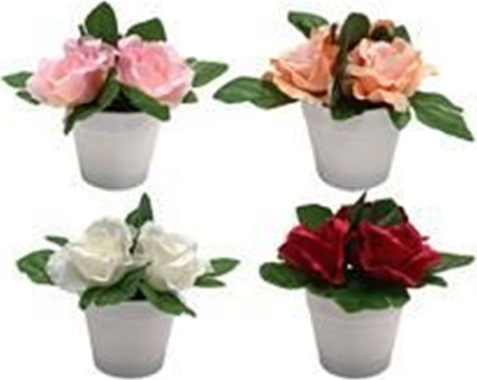 SET 12 PZ PIANTINA DI ROSE ARTIFICIALE CON VASO ROTONDO BIANCO IN 4 COLORI 659298 - 3