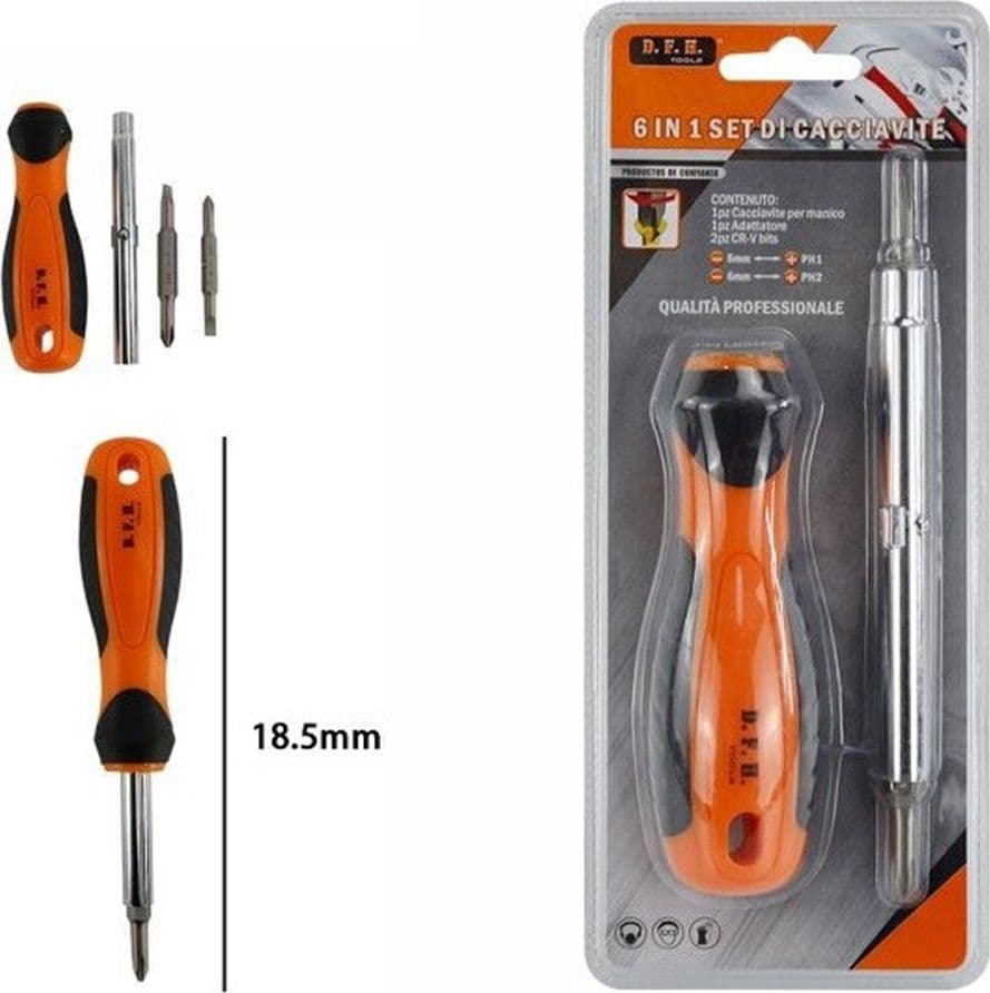 SET 6IN1 CACCIAVITI MULTIFUNZIONE ADATTATORE PUNTE CROCE TAGLIO VARIE MISURE FAI DA TE 66520 - 2