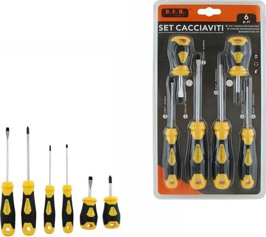 SET DI CACCIAVITI DA 6PZ GIRAVITI LAMA IN ACCIAIO CROMO VANADIO PUNTE MAGNETIZZATE 74692 - 2