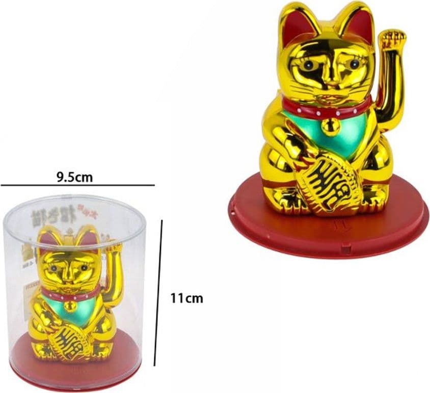 GATTO PORTAFORTUNA SOLARE FENG SHUI DORATO MANEKI NEKO CHE FA CENNO SALUTA 9,5X11CM 73771 - 2