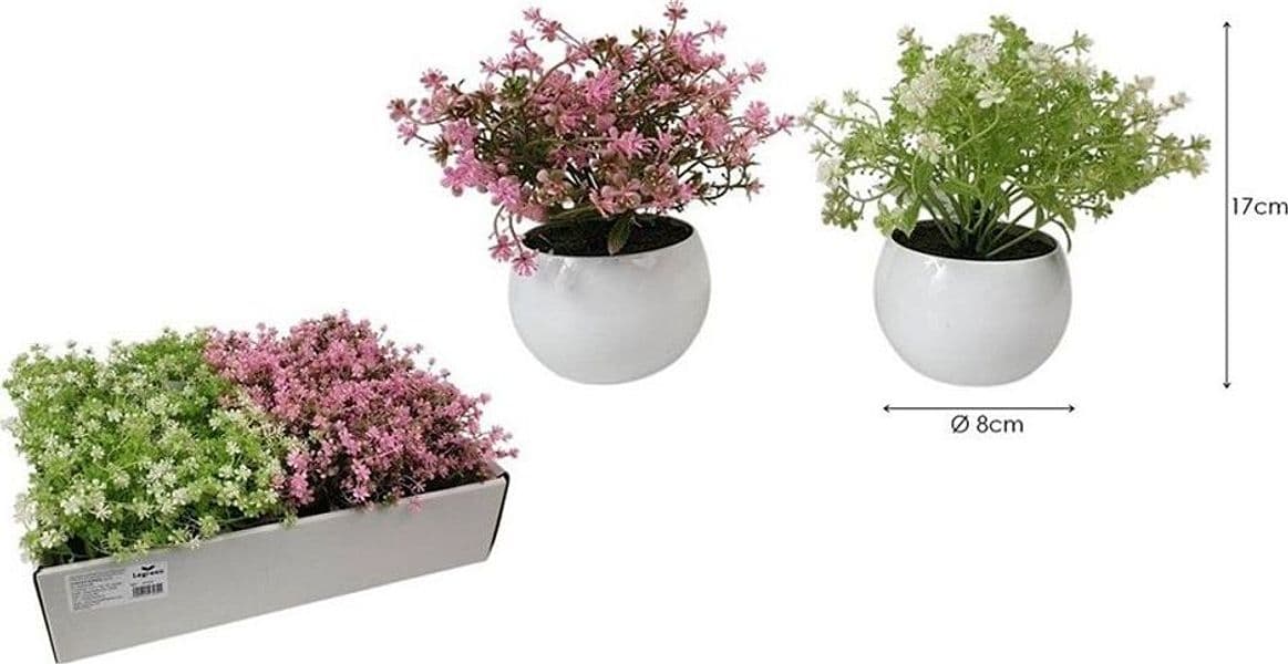 SET 12PZ MINI PIANTA FIORI ARTIFICIALE CON VASO IN PP SFERICO Ø8X17CM DECORAZIONE 241247 - 2