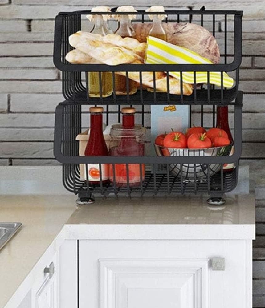 CARRELLO IN METALLO MULTIUSO A 2 PIANI CESTINI ORGANIZER CUCINA PER FRUTTA VERDURA 70924 - 3