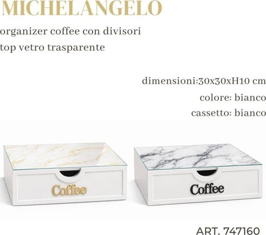 CASSETTO ORGANIZER PORTA CAPSULE CIALDE COFFEE TOP VETRO TRASPARENTE MARMO DIVISORI 747160 - 2
