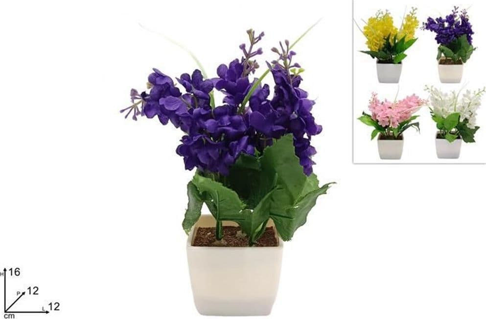 SET 12 PZ PIANTINA DI LAVANDA ARTIFICIALE CON VASO BIANCO QUADRATO IN 4 COLORI 659274 - 2