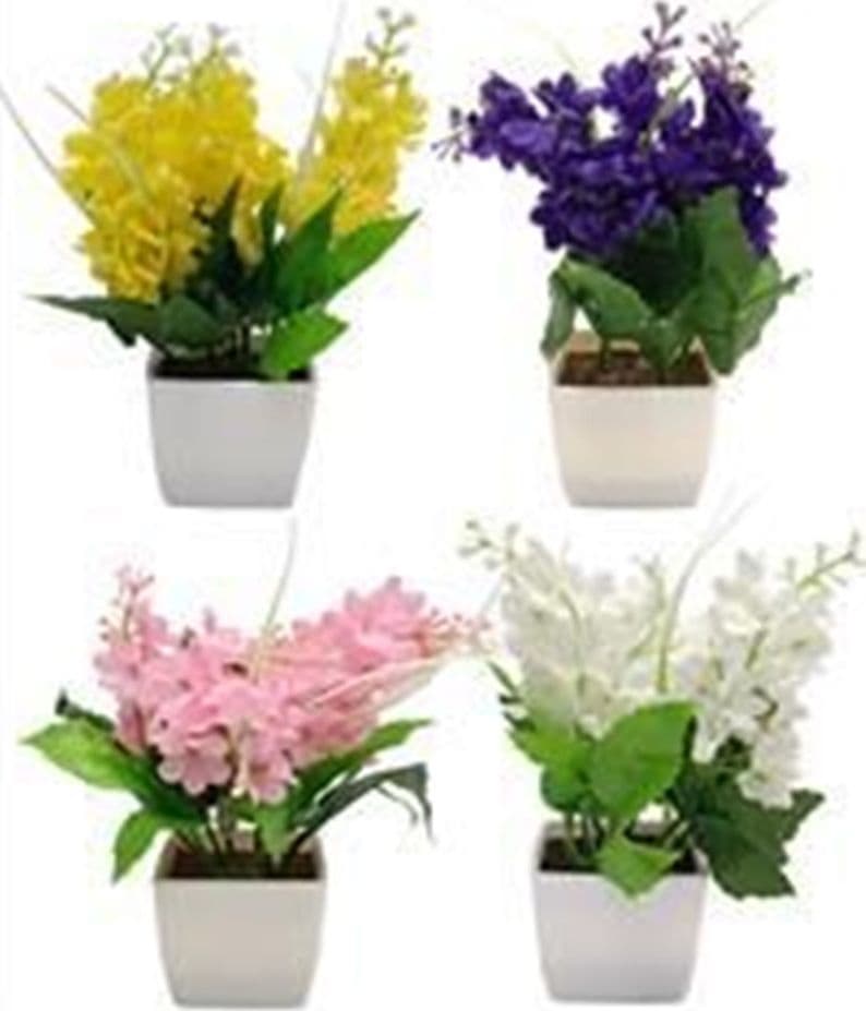 SET 12 PZ PIANTINA DI LAVANDA ARTIFICIALE CON VASO BIANCO QUADRATO IN 4 COLORI 659274 - 3