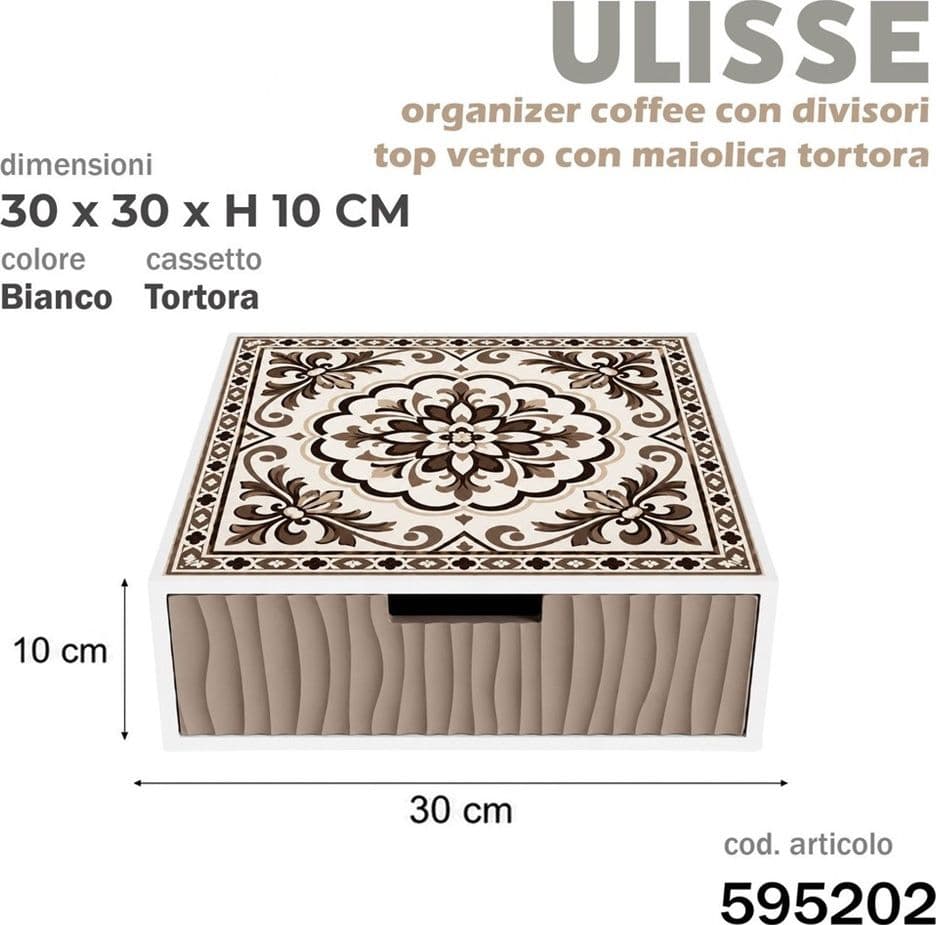 CASSETTO ORGANIZER PORTA CAPSULE CIALDE TORTORA TOP VETRO MAIOLICA TORTORA DIVISORI 595202 - 2