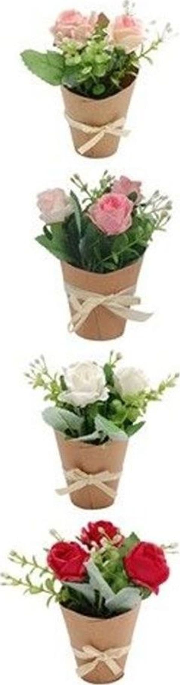SET 12 PZ BOUQUET DI FIORI FINTI PIANTINA ROSE IN 4 COLORI CON CARTONCINO FIOCCO 656891 - 3