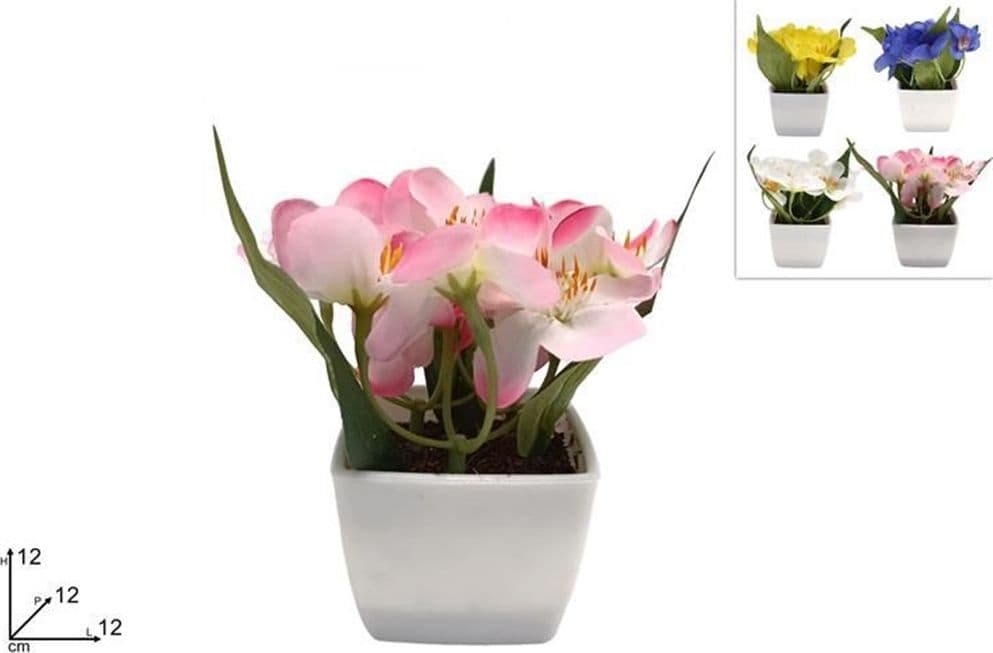 SET 12PZ PIANTINA FIORI DI CAMPO ARTIFICIALE CON VASO BIANCO QUADRATO IN 4 COLORI 659236 - 2