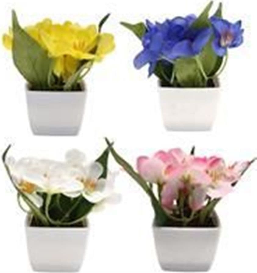 SET 12PZ PIANTINA FIORI DI CAMPO ARTIFICIALE CON VASO BIANCO QUADRATO IN 4 COLORI 659236 - 3