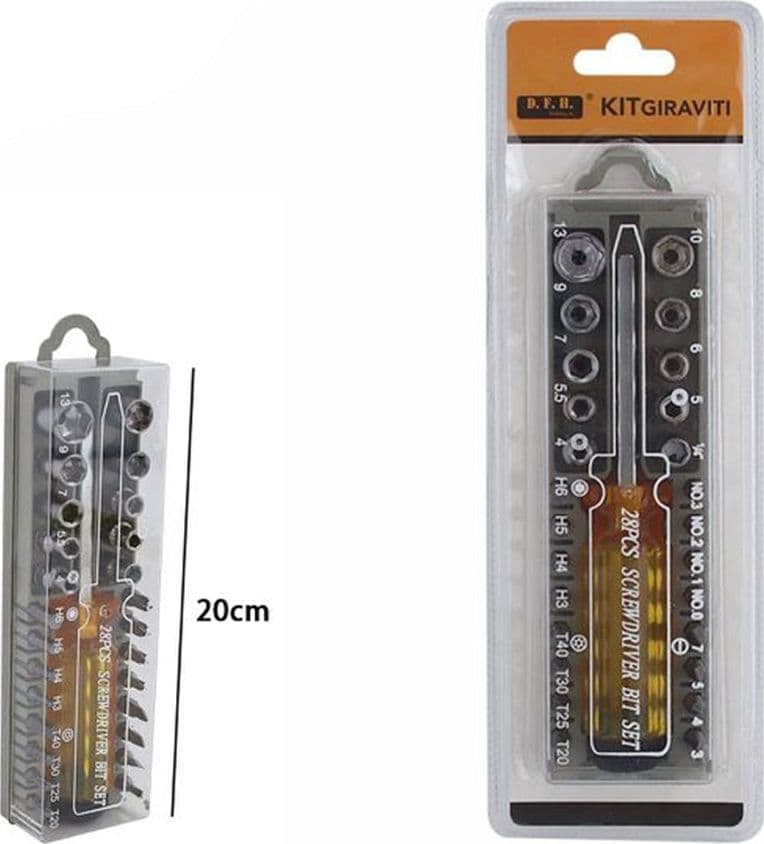 KIT GIRAVITI CACCIAVITE UNIVERSALE MULTIFUNZIONE CON PUNTE INTERCAMBIABILI 28 PZ 53681 - 2