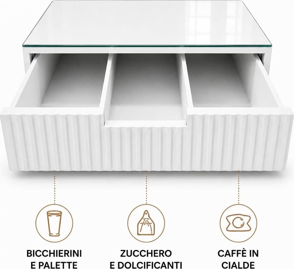 CASSETTO ORGANIZER PORTA CAPSULE CIALDE BIANCO TOP VETRO BIANCO CON DIVISORI 749607 - 4