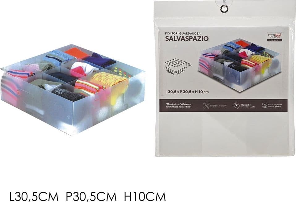 ORGANIZER DIVISORI PER CASSETTI GUARDAROBA 30,5X30,5X10CM SALVASPAZIO RIGIDO RIPIEGABILE - 3