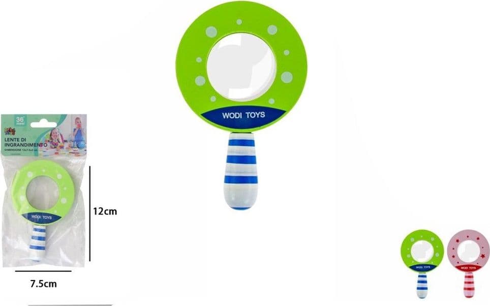 LENTE D'INGRANDIMENTO IN LEGNO PER BAMBINI GIOCO PER ESPLORARE MANICO DECORATO A RIGHE 32337 - 2