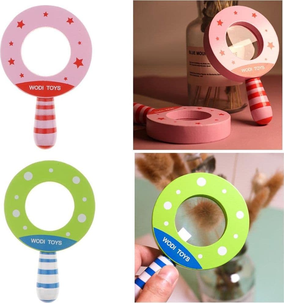 LENTE D'INGRANDIMENTO IN LEGNO PER BAMBINI GIOCO PER ESPLORARE MANICO DECORATO A RIGHE 32337 - 3