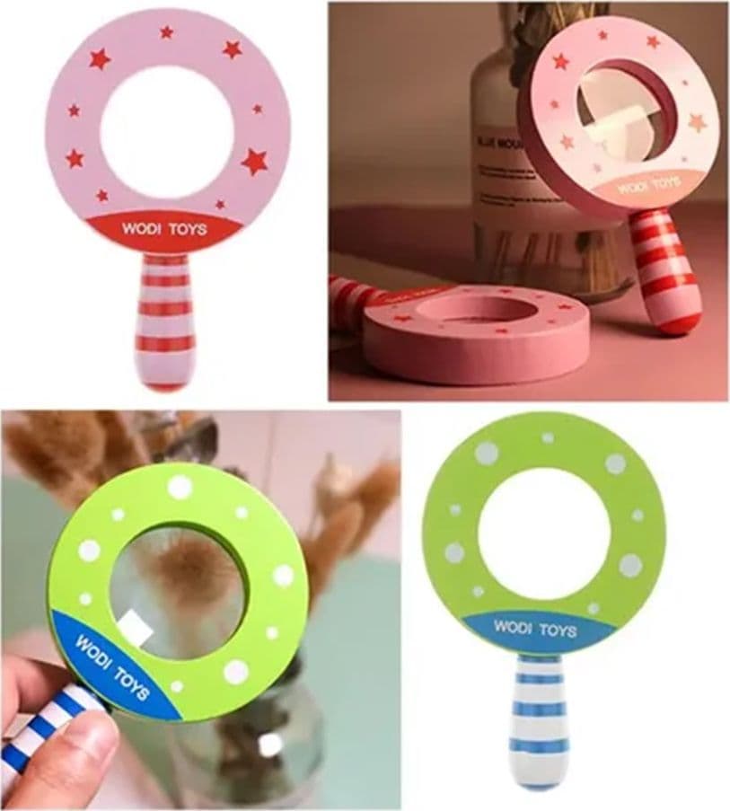 LENTE D'INGRANDIMENTO IN LEGNO PER BAMBINI GIOCO PER ESPLORARE MANICO DECORATO A RIGHE 32337 - 5