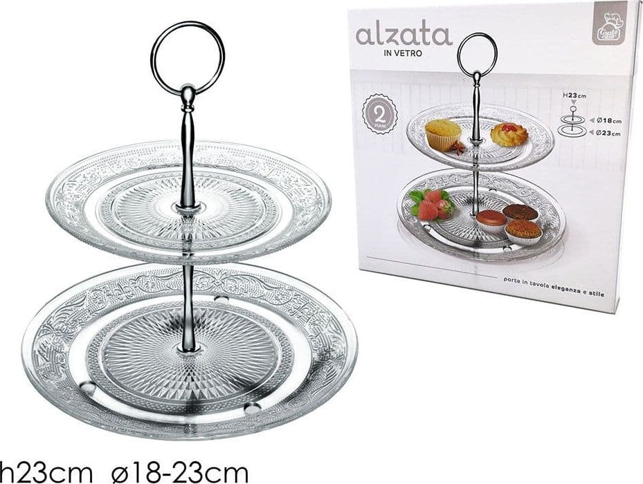 ALZATA IN VETRO 2 PIANI H23CM DESIGN ELEGANTE RAFFINATO PER DOLCI FINGER FOOD STUZZICHINI - 2