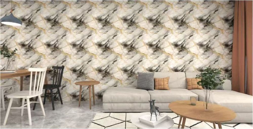 PANNELLO ADESIVO EFFETTO MARMO BIANCO GRIGIO VENATURE DORATE NERE 120X300CM PARETI CLS-153 - 2