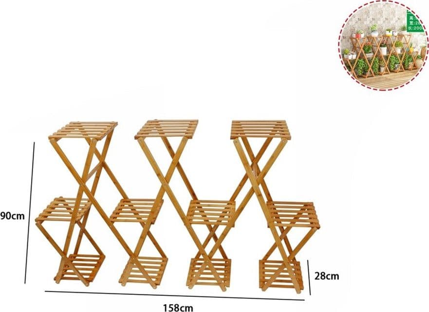 SCAFFALE PORTAFIORI PIANTE IN BAMBÙ NATURALE 3–11 RIPIANI PORTAVASI 90X28X158CM 70439A - 2