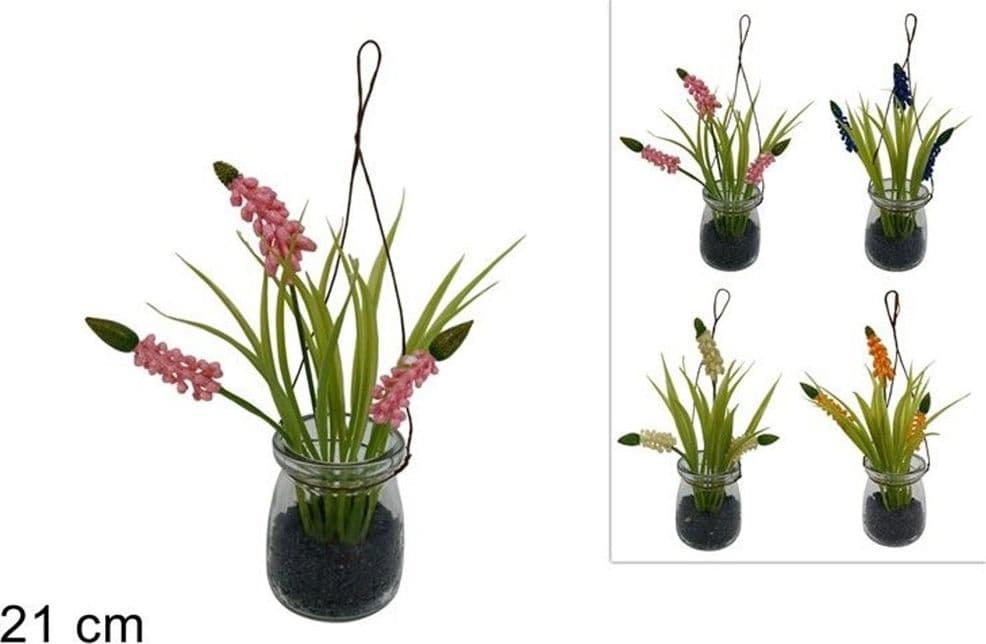 SET 2PZ PIANTINA LAVANDA FINTA CON VASO VETRO 21CM DECORAZIONE D'APPENDERE 4 COLORI 689189 - 2