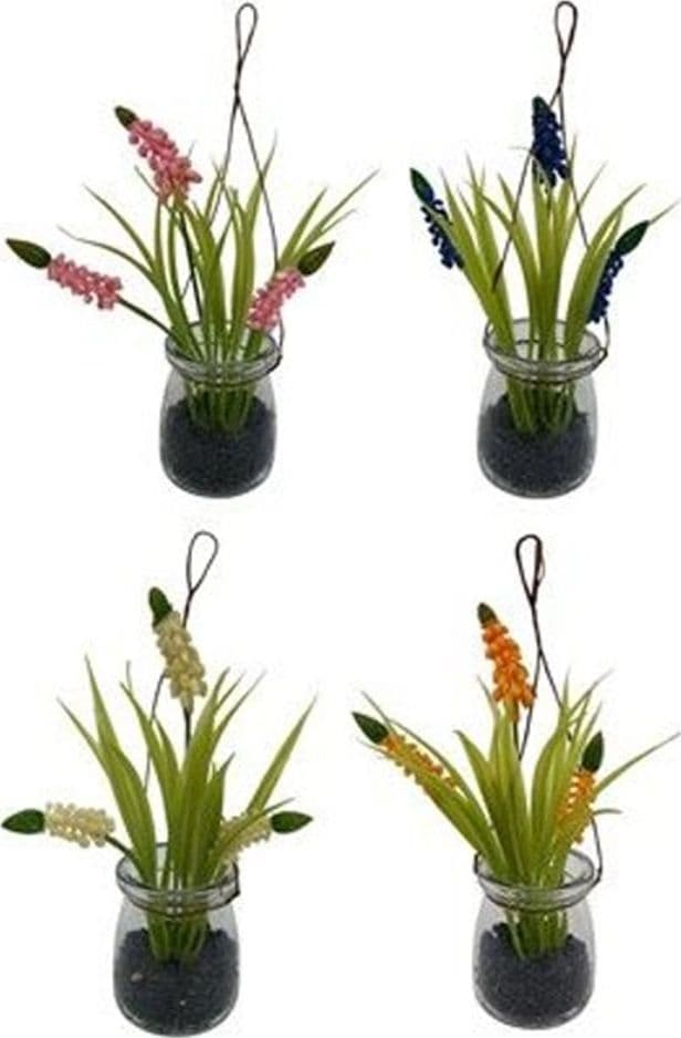 SET 2PZ PIANTINA LAVANDA FINTA CON VASO VETRO 21CM DECORAZIONE D'APPENDERE 4 COLORI 689189 - 3